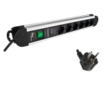 Socket strip aluminium, 6-way, with overvoltage protection, cable length 1.40m