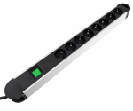 Multiple socket outlet with overvoltage protection, 8-way aluminium, 1.4m cable, slim design