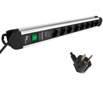 Socket strip aluminium, 8-way, with overvoltage protection, cable length 1.40m