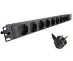 19 inch socket strip aluminium, 9-way, GS, black, cable length 1.80m