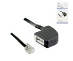 Cabo adaptador DINIC ficha RJ11 para tomada TAE-F, preto, caixa DINIC com orifício Euro, comprimento 0,20m