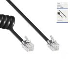 DINIC telephone handset coiled cable, RJ10 4P4C modular plug to plug, black, length 2.00m, box