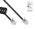 Kabel DINIC pro telefonní sluchátka, navinutý, modulární zástrčka RJ10 4P4C, černý, délka 2,00 m, krabice
