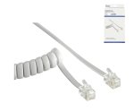 DINIC telephone handset coiled cable, RJ10 4P4C modular plug to plug, white, length 2.00m, box