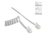 Cabo em espiral para auscultador de telefone DINIC, ficha modular RJ10 4P4C para ficha, branco, comprimento 2,00m, caixa