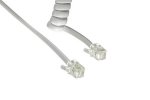 DINIC telephone handset spiral cable, RJ10 4P4C modular plug to plug, white, length 2.00m, blister pack
