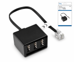 TAE Verteiler 3x TAE N/F/F Buchse auf RJ11/RJ45 Stecker (6P4C), schwarz, DINIC Box mit Euroloch, Länge 0,20m