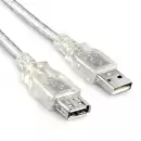 USB 2.0 verlenging A stekker naar contactdoos, UL 2725, dubbel afgeschermd, transparant, DINIC polyzak, lengte 0,50m