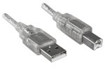 Cavo USB 2.0 da spina A a spina B, UL 2725, doppia schermatura, trasparente, busta DINIC, lunghezza 2,00m