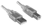 USB 2.0 Kabel A Stecker auf B Stecker, UL 2725, doppelt geschirmt, transparent, 2,00m