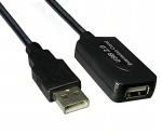 Rallonge USB 2.0 ACTIVE, A mâle/femelle, UL 2725, double blindage, noir, DINIC Polybag, longueur 5,00m