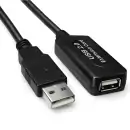 USB 2.0 verlenging ACTIEF, A mannelijk/vrouwelijk, UL 2725, dubbel afgeschermd, zwart, DINIC polyzak, lengte 5,00m