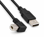 USB 2.0 A-to-B cable, right-angled, AWG 28/24, black, length 0.50 m