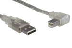 USB 2.0-kabel A til B St. venstrevinklet, AWG 28/24, transparent, 2,00 m
