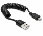 Спирален кабел Micro USB, от щепсел Micro B до щепсел USB A, черен, блистер DINIC, 20-60 см