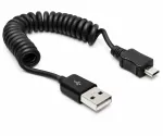 Σπειροειδές καλώδιο Micro USB, βύσμα Micro B σε βύσμα USB A, μαύρο, DINIC blister, 20-60cm