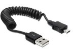 Micro USB Spiralkabel, Micro B Stecker auf USB A Stecker, schwarz, DINIC Blister, 20-60cm