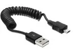 USB spiral Cable Micro B male to USB A, 0,20 - 0,60m