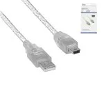 DINIC USB 2.0 kábel, A dugó 5pin mini dugóhoz, AWG 28/26, átlátszó, 2,00m, DINIC Box