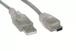 Mini USB 2.0-kabel, A-plugg til 5-pinners miniplugg, gjennomsiktig, 2,00 m, DINIC-polybag