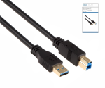 USB 3.0 kábel A dugóból B dugóba, aranyozott érintkezőkkel, fekete, 2,00 m, DINIC dobozban