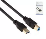 USB 3.0 kabelis iš A kištuko į B kištuką, paauksuoti kontaktai, juodas, 2,00 m, DINIC dėžutė