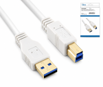 USB 3.0 кабел A към B конектор, 3P AWG 28/1P AWG 24, позлатени контакти, бял, 2,00 м, DINIC кутия с евроотвор