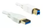 USB 3.0-kabel A-kontakt til B-kontakt, gullbelagte kontakter, hvit, 2,00m, plastpose