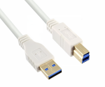 USB 3.0 kábel A dugó B dugóhoz, aranyozott érintkezőkkel, fehér, 2,00 m, műanyag zacskóba csomagolva