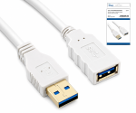 USB 3.0 удължител. A конектор-букса, 3P AWG 28/1P AWG 24, позлатени контакти, бял, 2,00 м, DINIC кутия с евроотвор