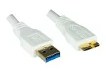 USB 3.0 Kabel A Stecker auf micro B 3.0 Stecker, vergoldete Kontakte, weiß, 2,00m, DINIC Blister