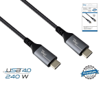 DINIC USB C 4.0 data and charging cable, type C to C, PD 240W, 40Gbps, aluminium plug, nylon cable, black, box with Euro hole, 0.50m