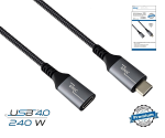 DINIC USB 4.0 extension, 240W PD, 40Gbps, type C to C, aluminium plug, nylon cable, black, box with Euro hole, 0.50m