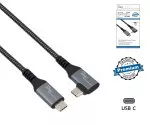 DINIC USB C 4.0 data and charging cable, type C straight to 90° angle, PD 240W, 40Gbps, aluminium plug, nylon cable, black, box with Euro hole, 0.50m
