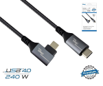 DINIC USB C 4.0 Daten u. Ladekabel, Typ C gerade auf 90° Winkel, PD 240W, 40Gbps, Alu Stecker, Nylon Kabel, schwarz, Box mit Euroloch, 1m