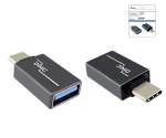 Adapter, USB C-kontakt till USB A-uttag aluminium, rymdgrå, DINIC-låda med Eurohål
