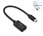 Adaptateur USB-C type C vers 3.0 A femelle, compatible OTG, noir, DINIC Box avec trou européen, 0,20m