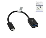 USB-C Adapter Typ C auf 3.0 A Buchse, OTG-fähig, schwarz, DINIC Box mit Euroloch, 0,20m