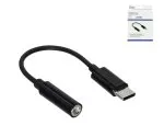 Adaptador USB-C a audio de 3,5 mm (digital), con chipset, negro, caja DINIC con euroagujero, longitud 13,5 cm.