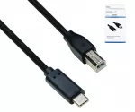 USB cable type C to USB 2.0 B plug, black, DINIC box with Euro hole, 0.50m