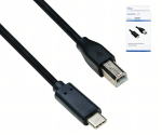 Kabel USB typu C na konektor USB 2.0 B, černý, krabička DINIC s eurootvorem, 2,00 m