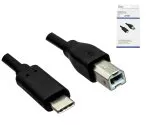 USB Cable Type C male to USB 2.0 Type B male, black, 3,00m