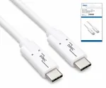 USB 3.2 кабел за пренос на данни и зареждане, тип C-C щепсел, поддържа 100W (20V/5A) зареждане, бял, DINIC кутия с евроотвор, 0,50 м