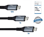 3x USB 3.2 HQ Daten u. Ladekabel Set Typ C-C Stecker, unterstützt 100W (20V/5A) Aufladung, DINIC Box mit Euroloch, 0,5m + 1m + 2m