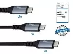 3x sada datových a nabíjecích kabelů USB 3.2 HQ, typ zástrčky C-C, podporuje nabíjení 100 W (20 V/5 A), krabička DINIC s otvorem Euro, 0,5 m + 1 m + 2 m