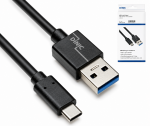 USB 3.1 кабел тип C - 3.0 A щепсел, кабел за пренос на данни и зареждане, 5Gbps, 3A зареждане, черен, DINIC кутия с евроотвор, 0,50 м
