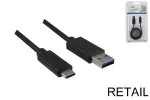 USB 3.1 Kabel Typ C - 3.0 A Stecker, 5Gbps, 3A charging, schwarz, 1,00m, DINIC Blister