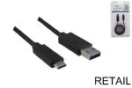 USB 3.1 C tipo kabelis - 3.0 A kištukas, 5Gb/s, 3A įkrovimas, juodas, 1,00 m, DINIC lizdinė plokštelė, (*liko sandėlyje*)