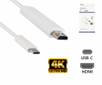 Cabo USB 3.1 tipo ficha C para ficha HDMI, 4K2K@60Hz, HDCP, HDR, branco, caixa DINIC com orifício europeu, comprimento 1,00m