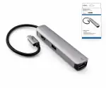 USB-C 5-in-1 Adapter, HDMI 4K/60Hz, RJ45 3x USB-A (5G), Aluminium, silber, DINIC Box mit Euroloch